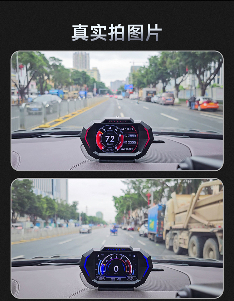 Hud Car Head-Up Display Multi-Function Car Lcd High-Definition Vehicle Speed Fuel Consumption Obd+Gps Instrument Slope