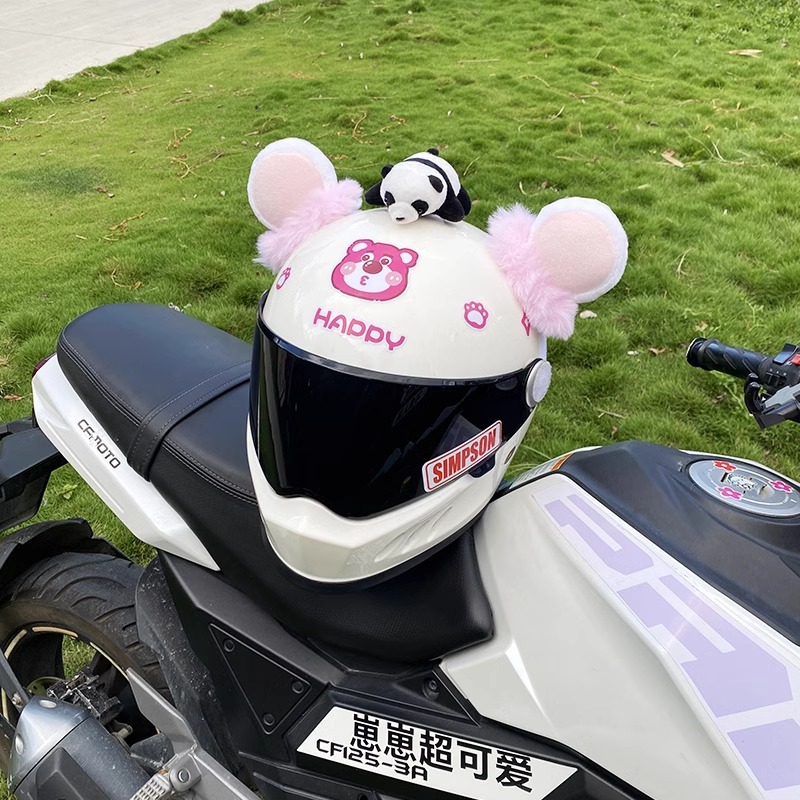 Pink Bear Ear Helmet Decoration, Plush, Detachable, Universal Motorcycle/Ski Helmet Accessory