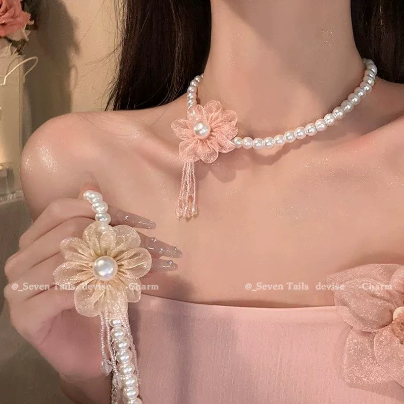 Нежное жемчужное ожерелье в корейском стиле, высококачественная милая и крутая цепочка на ключицу, нишевые легкие роскошные аксессуары для ожерелья, трансграничный опт