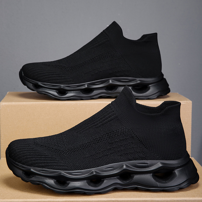 Men's and Women's Sports Fitness plus size Mesh Shoes Simple Flying Woven Elastic Mesh Breathable Slip-on Socks Shoes Black Men's and Women's Sports Fitness plus size Mesh Shoes Simple Flying Woven Elastic Mesh Breathable Slip-on Socks Shoes Black