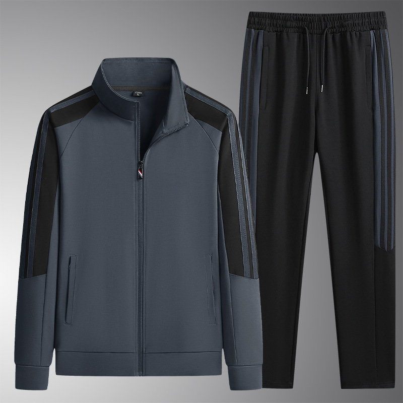 Trajes casuales transfronterizos para hombres Cardigan de cuello vertical Suéter primavera y otoño suelto pantalones deportivos de tamaño grande chaqueta