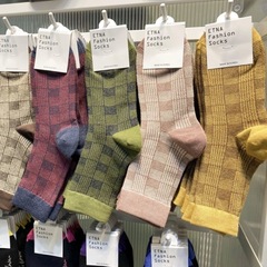 Korean Retro Houndstooth Solid Color Medium Calf Socks Student Literary Simple Socks Striped Color Contrast Checkered Socks for Girls