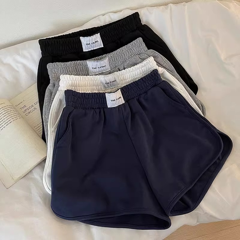 Sports style casual shorts women's summer solid color simple short cropped pants small slim versatile wide leg hot pants