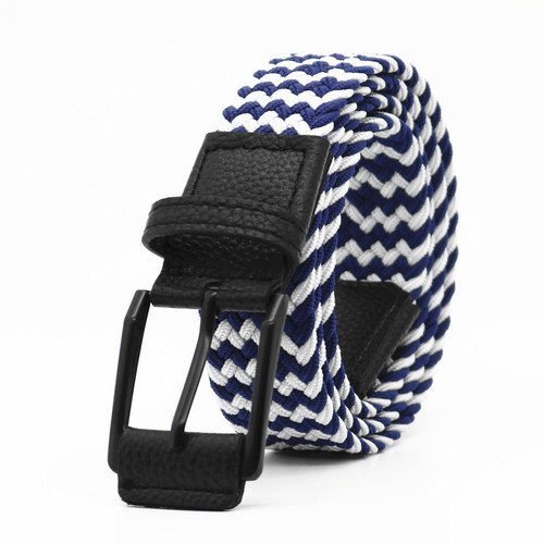 New Style Woven Belt for Men with Elastic Needle Buckle, Canvas for Women, Adjustable and Versatile Leather Wrapped Black Buckle