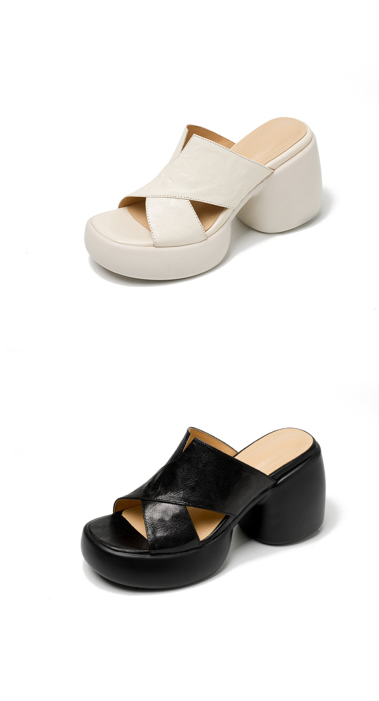 Sandal cao gót nữ quai chéo hở mũi đế platform đế dày gót 9 cm — màu đen, màu trắng ngà chi tiết 17