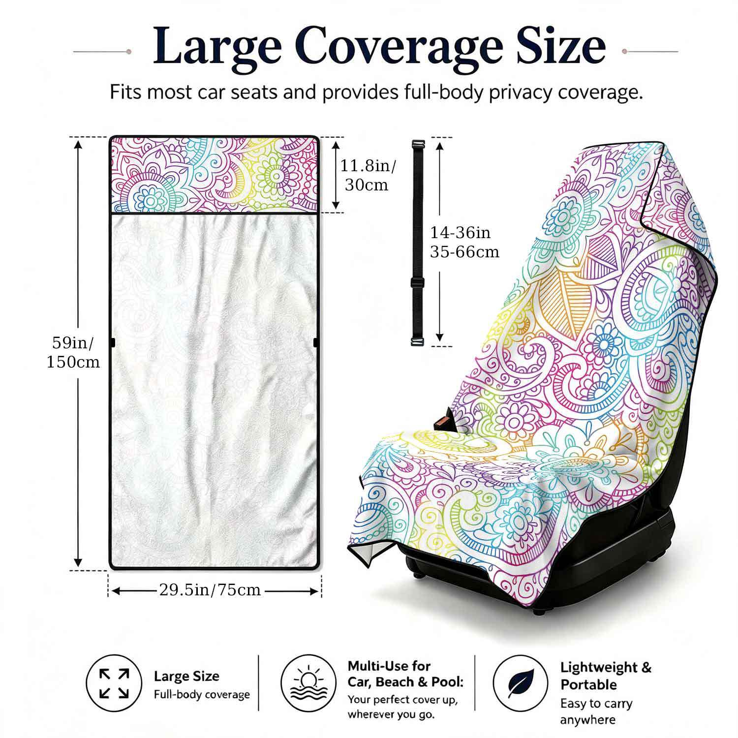 2-piece dual-use car seat cover, ultra-fine fiber, can be used as a beach towel, printed car protective seat cover 6