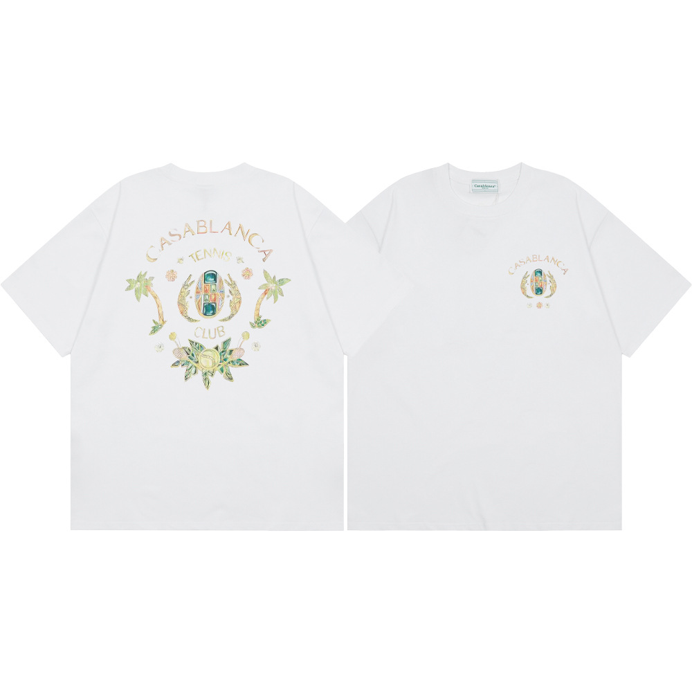 Casa Casablanca manga corta versión correcta ins camiseta de algodón casual de la marca de moda de nicho europea y americana de algodón de la calle