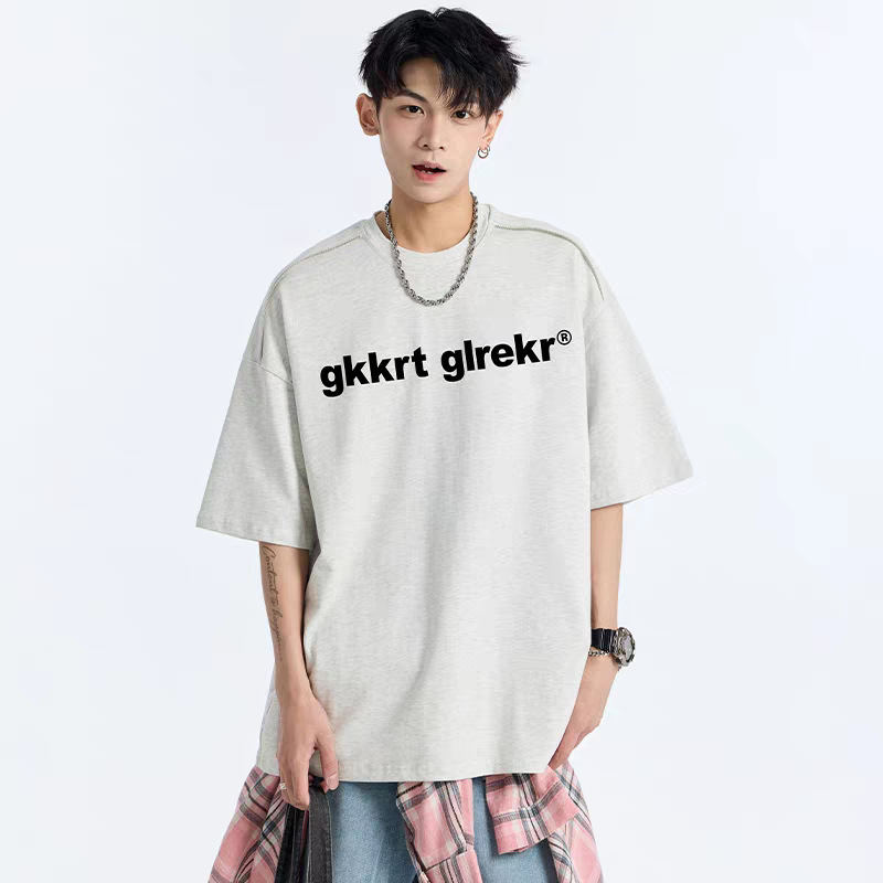 厚手の立体プリント純綿半袖Tシャツ メンズ トレンドブランド ゆったり 夏 薄手 カジュアル 五分袖トップス|undefined