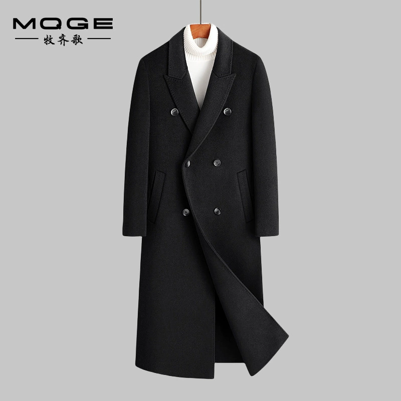 Шерстяное пальто из 100% шерсти, двустороннее шерстяное пальто для осени и зимы, двубортное шерстяное пальто-тренч до колен, мужская приталенная куртка в корейском стиле