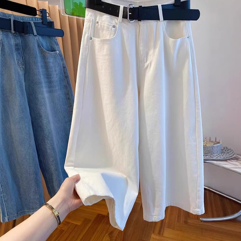 Women's Summer Thin Wide-Leg Jeans, Trendy Hot-Selling Style This Year, Plus-Size for Curvy Women, Petite Sizes, Hip-Covering, Slimming, Cropped Pants