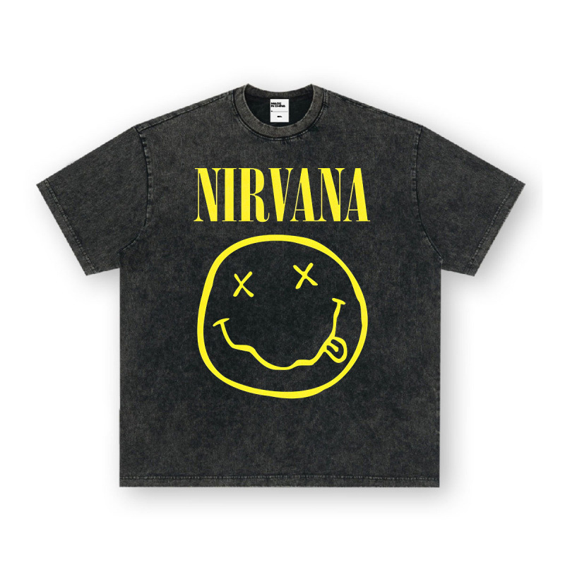 NIRVANA ロックアメリカン 3D デジタルプリントレトロ半袖 T シャツクロスボーダープリントアメリカンファッションヴィンテージ模造綿|undefined