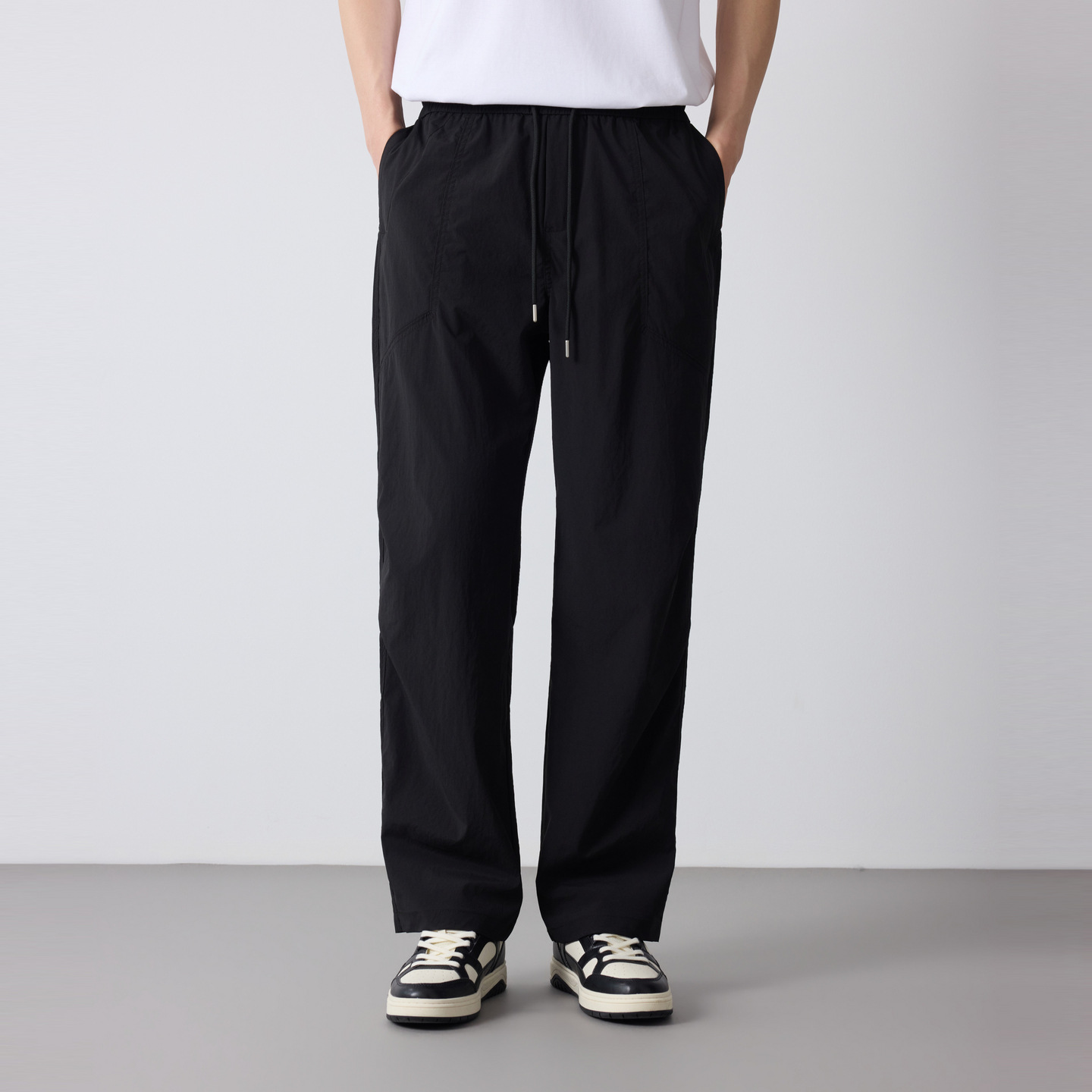 Quần jogger nam dáng rộng thùng thình phong cách thể thao thành phố, cạp chun — đen