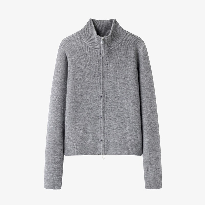 Merino Wool 2025 Autumn and Winter New Style Double Zipper Cardigan Knitwear Jacket with Stand Collar for Women