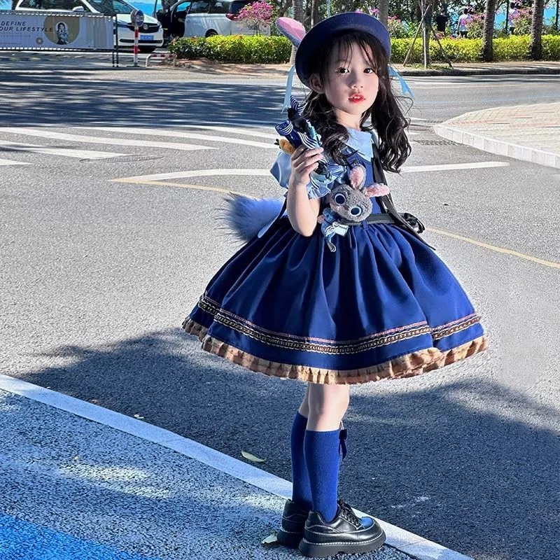 Детская одежда «Зверополис», новое летнее платье принцессы для маленьких девочек, супер милая юбка из двух частей «Офицер Джуди»