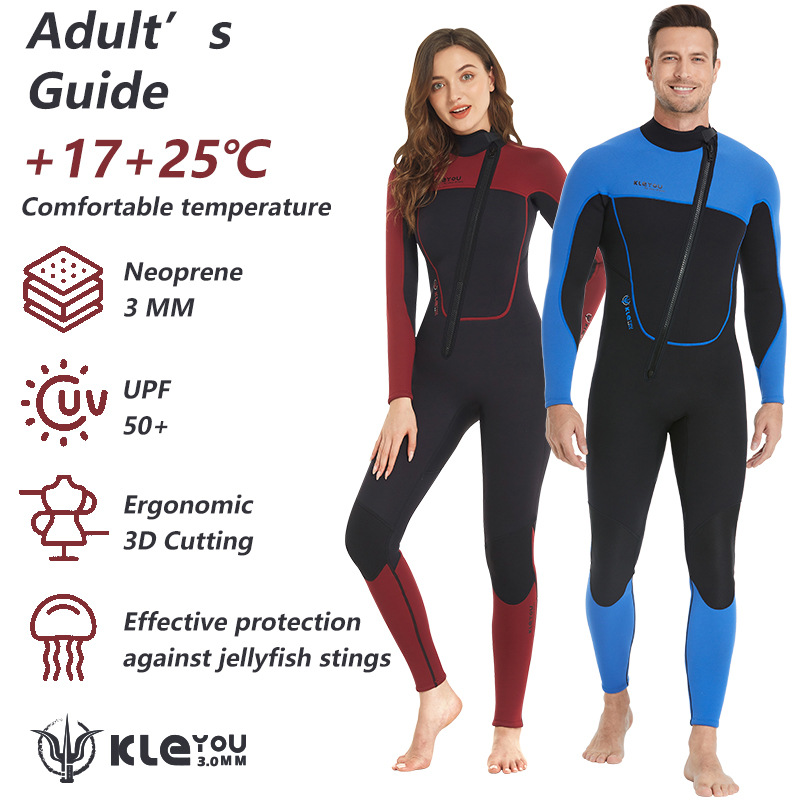 KLEYOU diving suit 3mm front surfing suit one-piece warm diving suit for men and women cold-proof snorkeling winter swimsuit