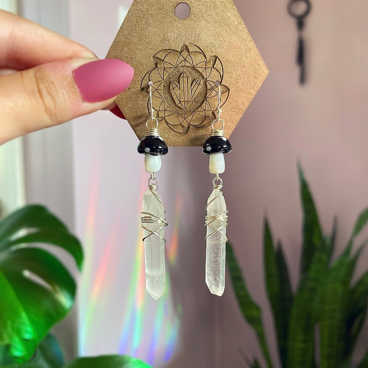 Crystal Material Mushroom Pattern Bohemian Mushroom Crystal Women's Drop Earrings