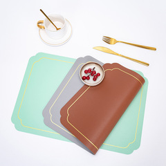 2022新款北歐風皮革餐墊PU材質雙色花邊餐桌墊家用餐廳防水隔熱墊