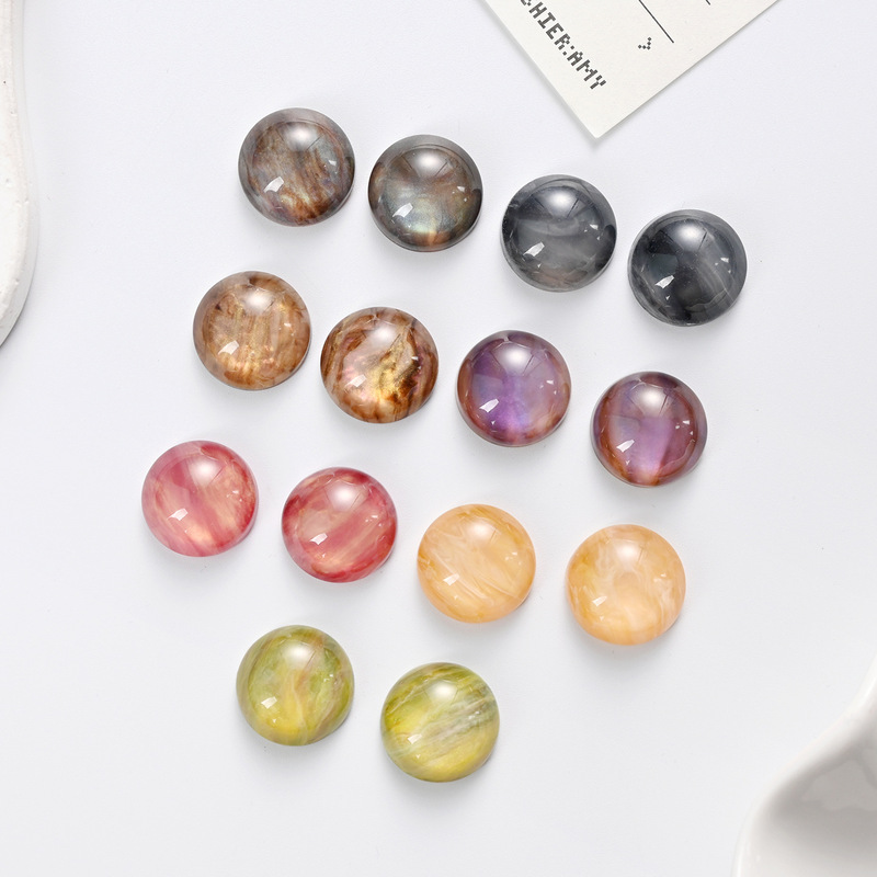 18mm Smudged Galaxy Effect Semicircle Resin DIY Accessories Hole Shoe Jewelry Half Pill Patch Spherical Accessories