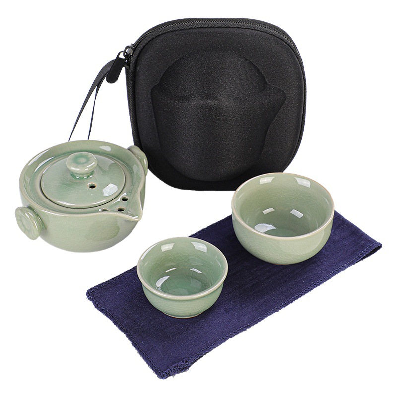 Ge Kiln Ru Kiln Travel Tea Set Express Cup One Pot Two Cups Car Outdoor Portable Tea Maker Gift Tea Set