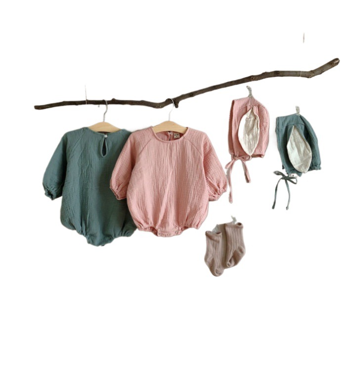 INS estilo coreano primavera y otoño bebé mono agradable para la piel lindo conejito niños y niñas bebé mameluco de algodón + Toalla de saliva