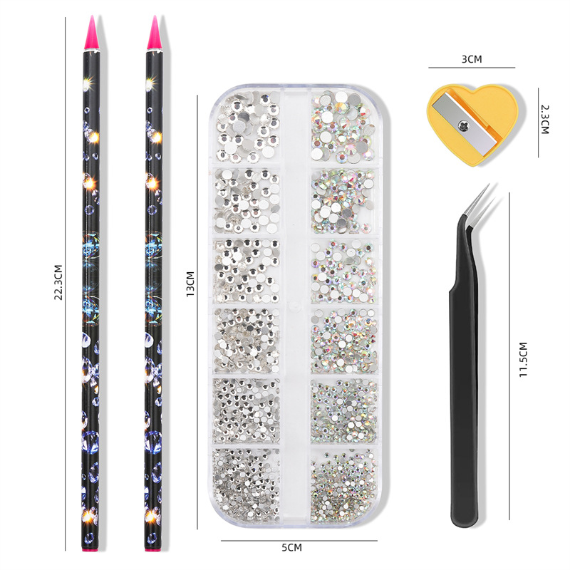 Transfronterizo de uñas popular herramienta de perforación traje de uñas plana rhinestone taladro crayón pinzas lápiz sacapuntas conjunto