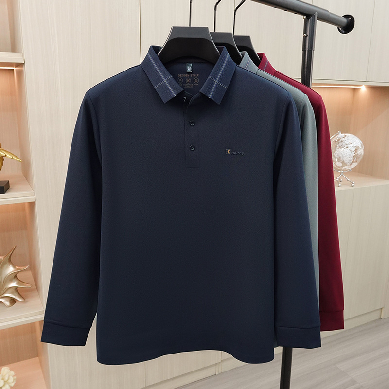 Áo polo nam dài tay cổ bẻ phong cách công sở, chất liệu co giãn không nhăn — Tây Tạng