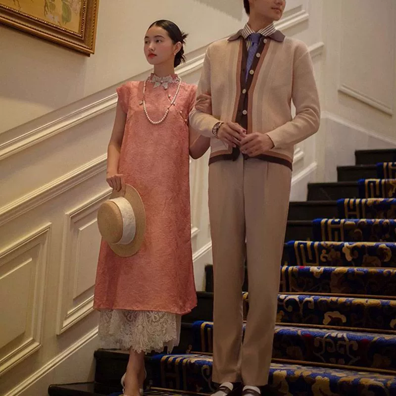 Летнее платье 2025 года, элегантный ретро-жаккард, национальный стиль, приталенное, китайский стиль, улучшенный чонсам