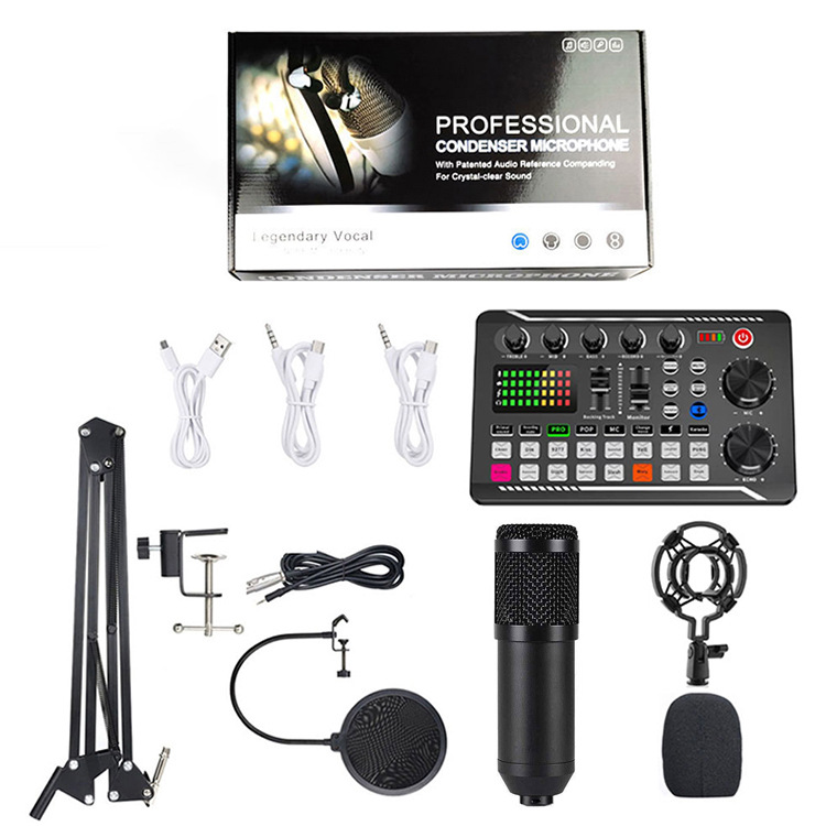 BM800 micrófono de condensador tarjeta de sonido V8 soporte de grabación de computadora de anclaje transfronterizo diafragma grande transmisión en vivo conjunto completo