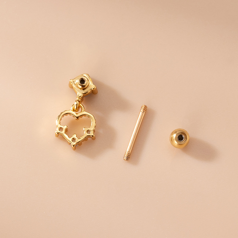 Fashion Heart Shape Stainless Steel Ear Studs Inlaid Zircon Stainless Steel Earrings 1 Piece