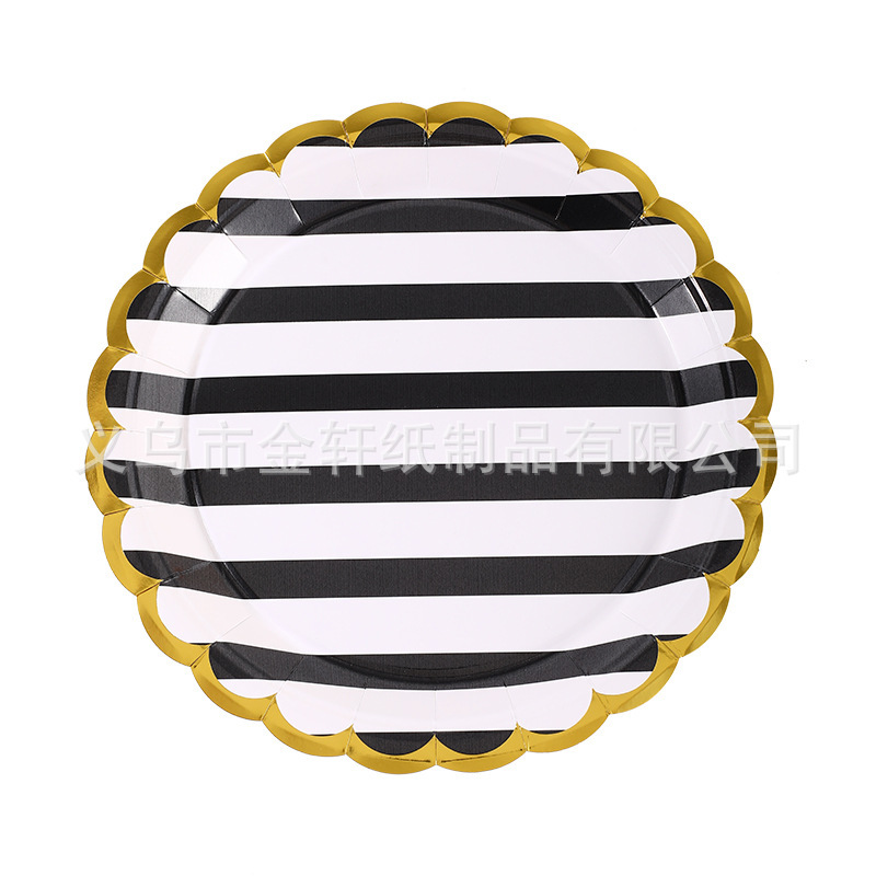 Manufacturers at the end of the Year special promotion 9 inch paper plate bronzing vertical strip party disposable paper plate