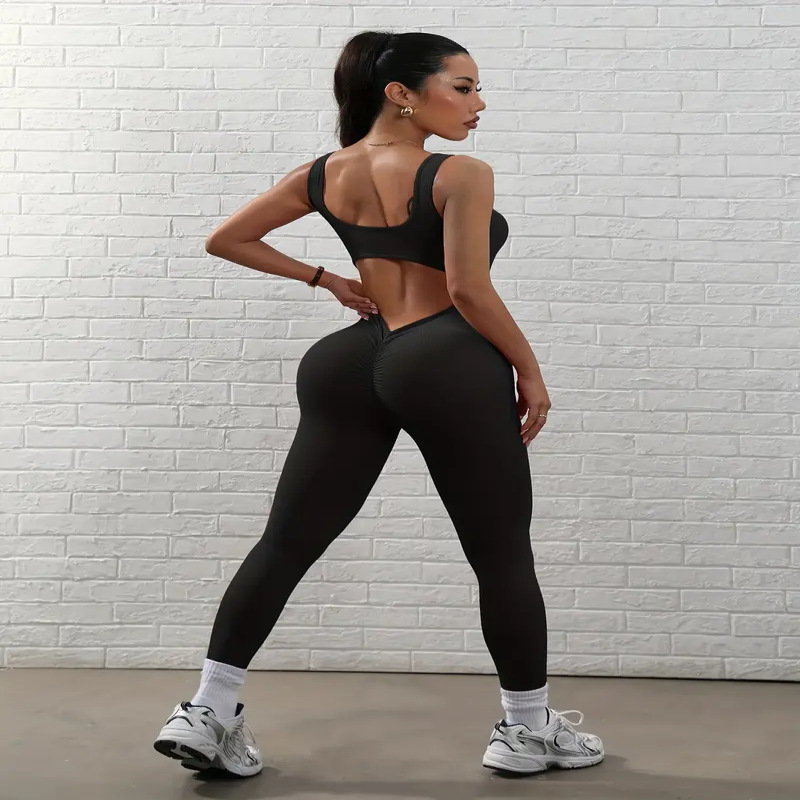 Cross-Border Women's High-Elasticity Full-Body Sports Suit, Seamless Yoga Pants with Back Cutout and Butt-Lifting Design