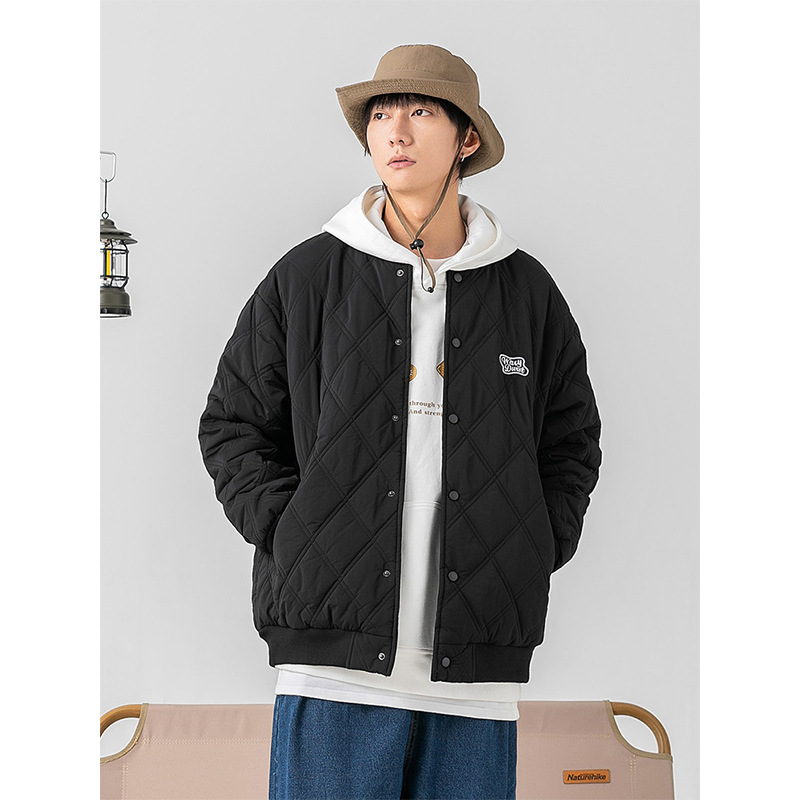 2023 Otoño e Invierno nueva marca de moda suelta rombo Plaid abrigo de algodón acolchado Abrigo de algodón acolchado coreano serie de etiqueta azul de carretera