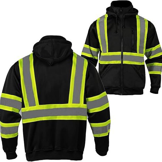 Security Hooded Jacket, High Visibility Reflective Security Fleece Hoodie Ppe Gear for Cold Weather