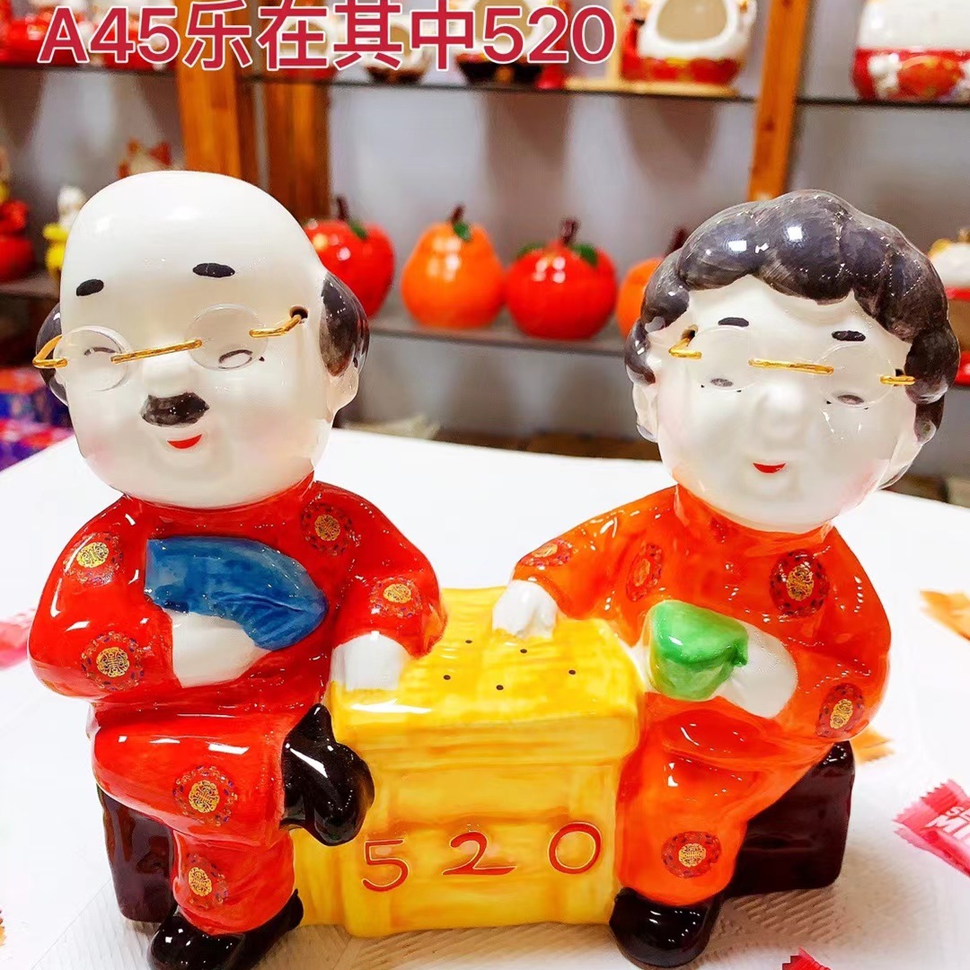 Creativo abuelo y abuela carácter personalizado decoración artesanía de cerámica alcancía regalo