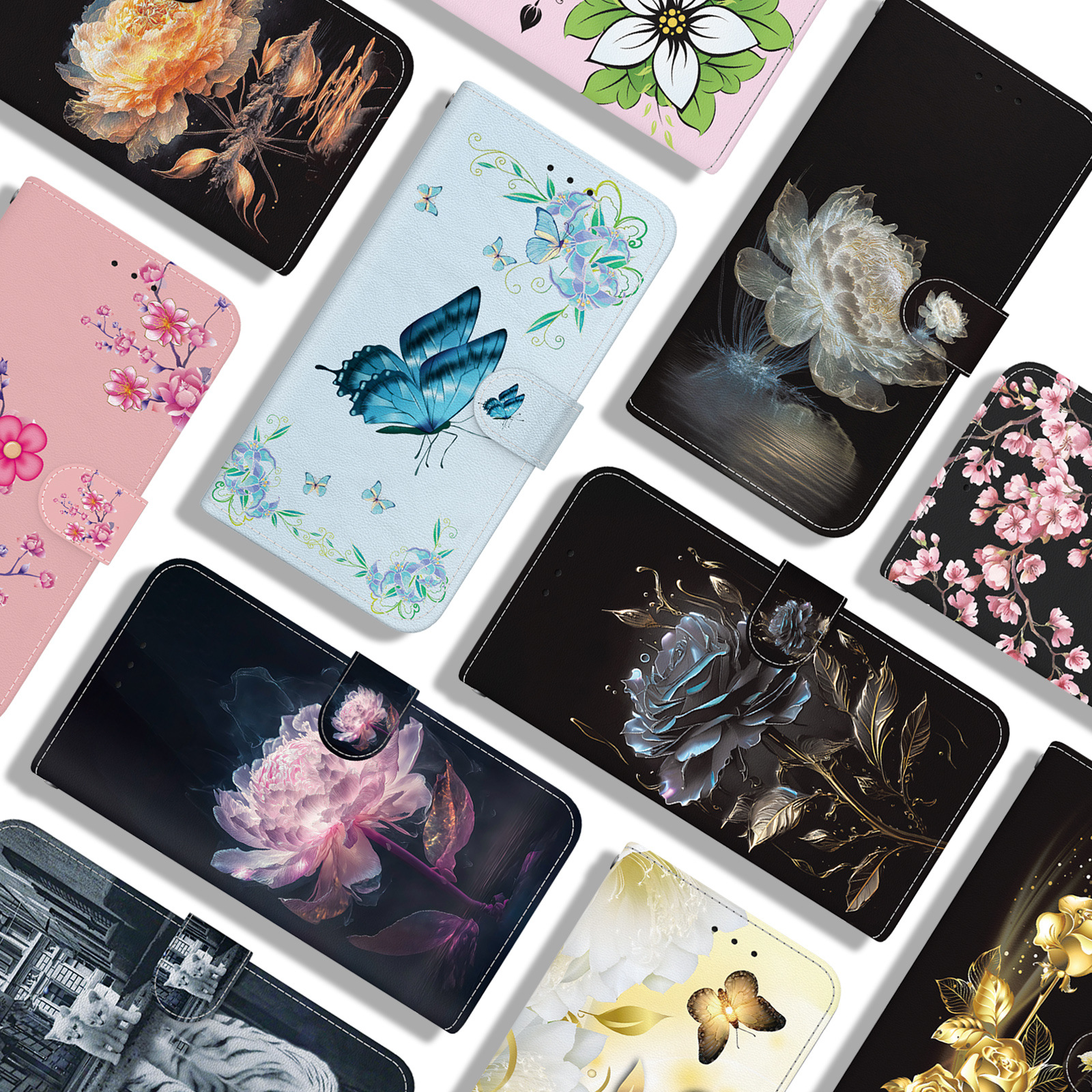 外贸适用iPhone16PRO水晶纹彩绘插卡皮套三星S25U创意图案手机壳