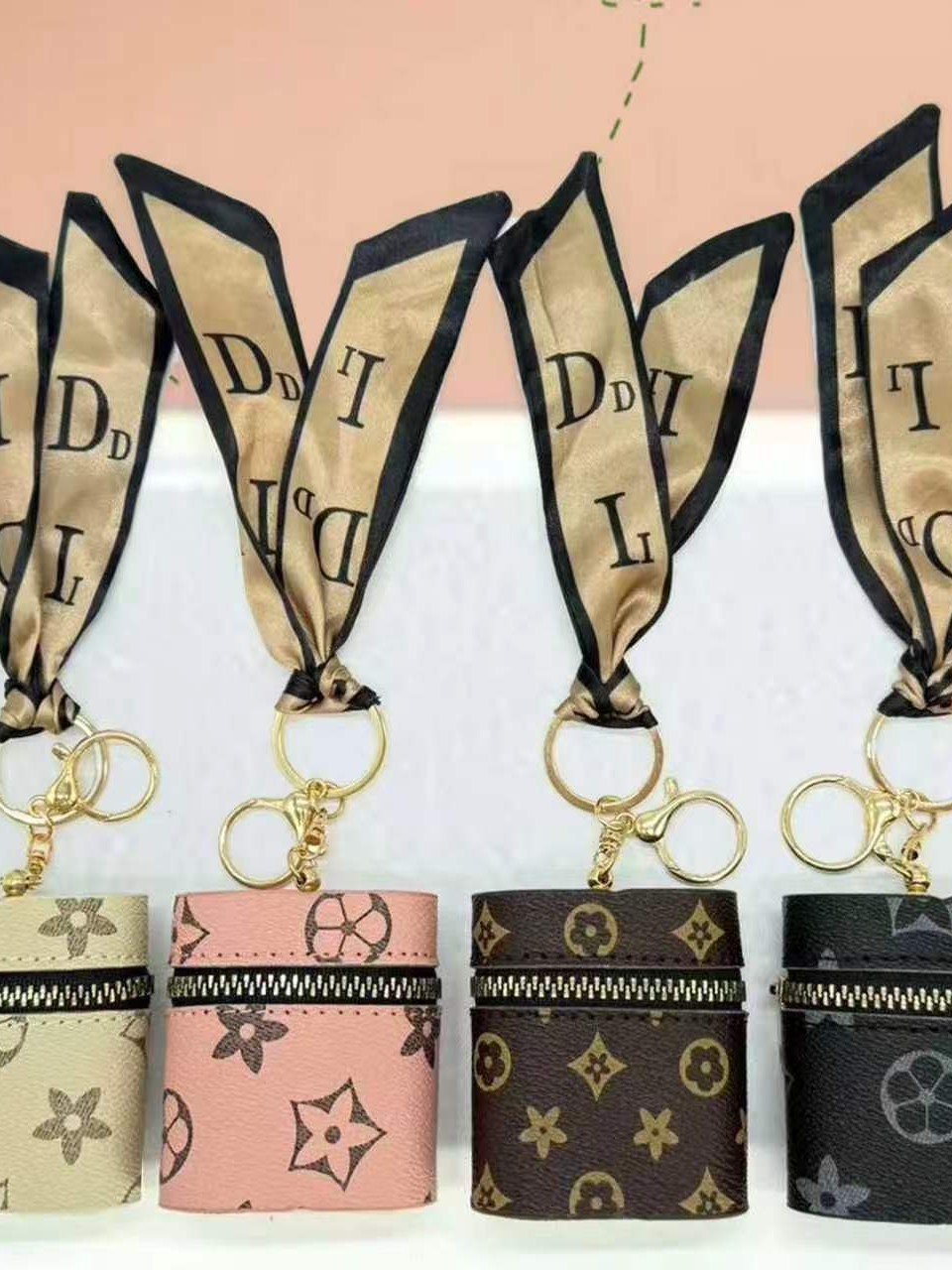 Mini Floral Key Bag, Portable Zipper Coin Purse, Card and Earphone Storage Pendant, Cylindrical Printed Simple Bag