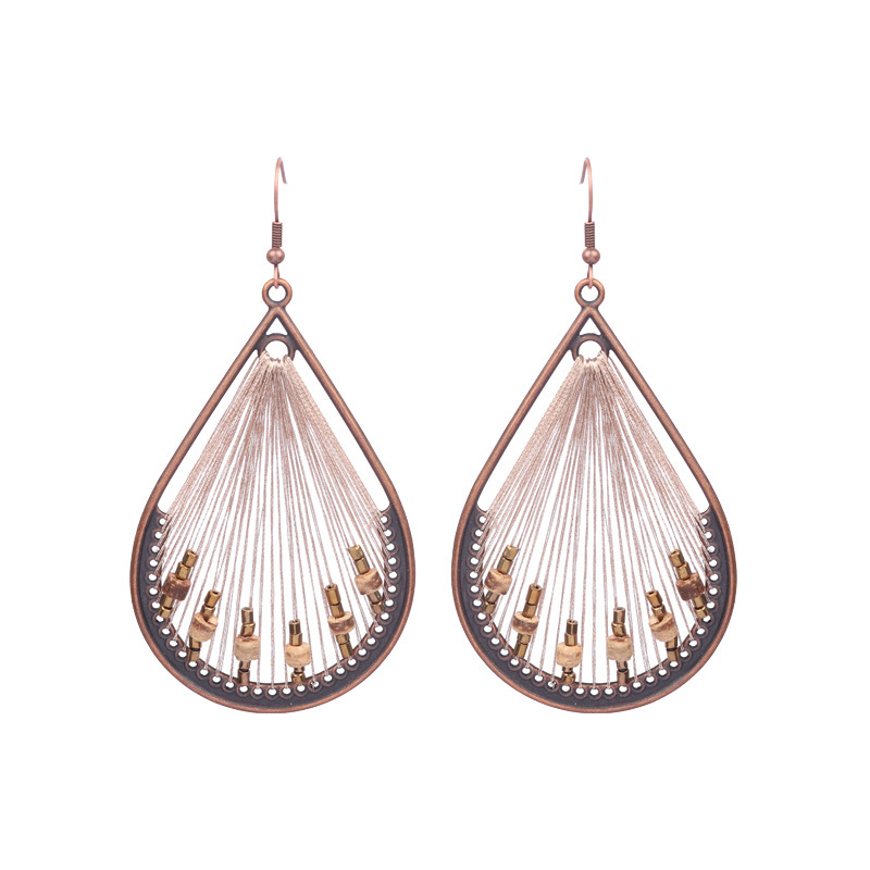 Pendientes de madera de estilo étnico pendientes de borla tejida a mano en forma de gota Vintage para mujer transfronteriza Amazon Nueva joyería de oreja