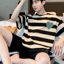 男士睡衣2025夏季短袖短裤新款夏天可外穿条纹加大码家居服套装QT