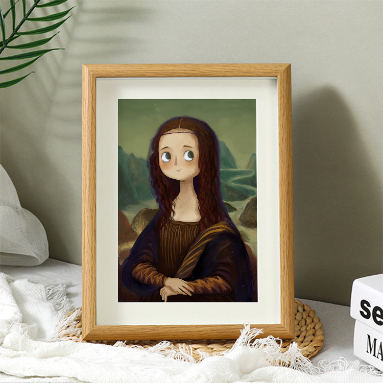 Q版蒙娜麗莎梵高卡通裝飾畫惡搞笑名畫桌面相框擺件兒童房擺台畫