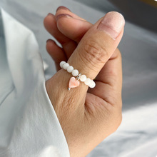 蓉尚小众爱心贝壳指环戒指 水晶串珠食指戒女 跨境热销饰品