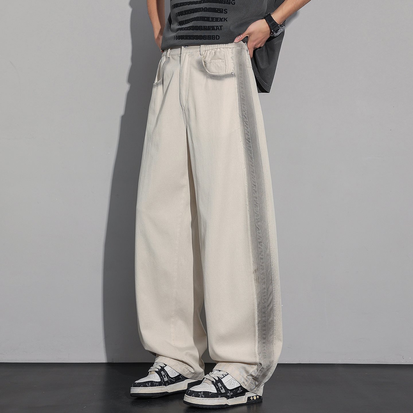 American retro striped curved blade versatile casual pants, cleanfit trendy and cool street style men's loose pants