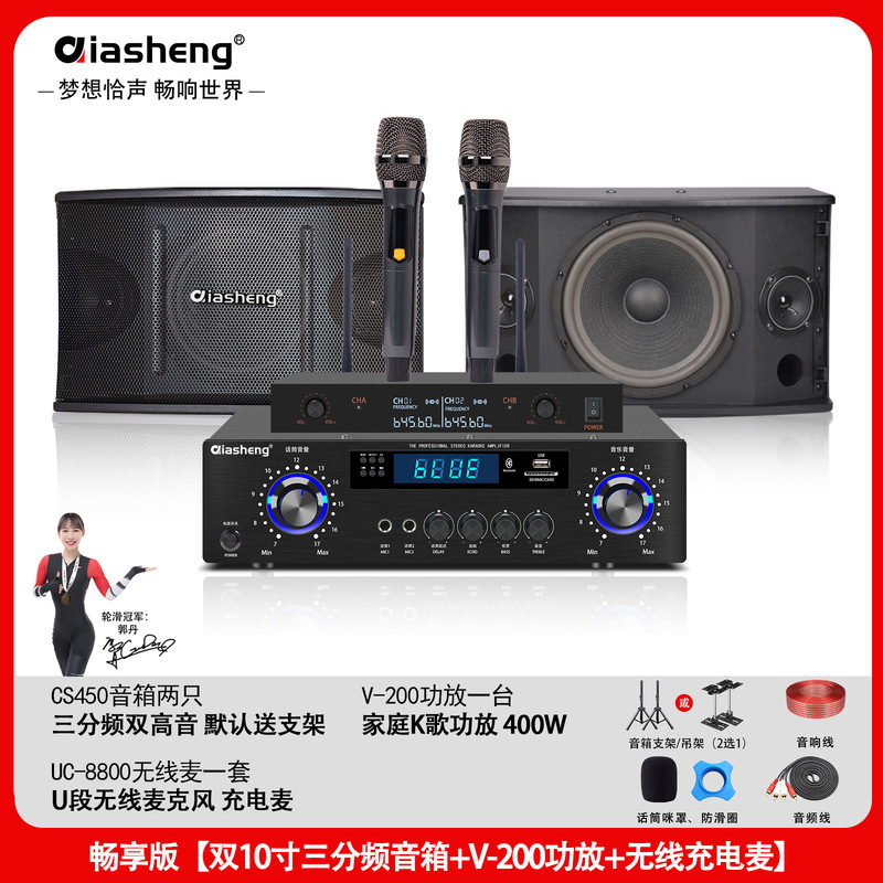 QIASHENG 家庭KTV音响套装卡拉OK点歌机专业音箱全套K歌影院设备|undefined