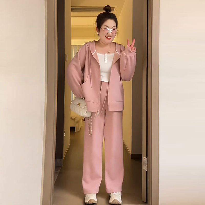 特大码300斤胖MM休闲运动小个子套装女秋冬季卫衣外套+裤子两件套|undefined
