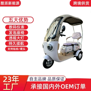 带棚遮阳三轮电动车成人双人代步电瓶车老年人出行接娃电动三轮车