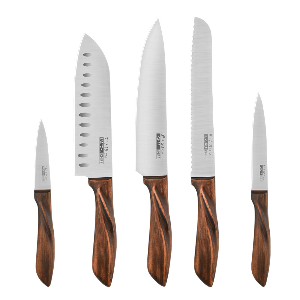 Mutfak Bıçak Seti 5 Parça Su Meyvesi Bıçağı 4cr13 Şef Bıçağı Otel Ev Kullanımı Bıçak Seti 7 İnç Santoku Bıçak Sebze Bıçağı