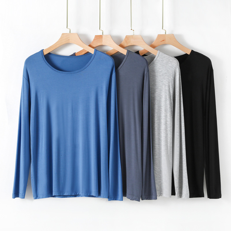 Men's modal round neck long sleeve bottoming shirt autumn and winter thin inner wear autumn clothes skin-friendly plus size solid color men's top Men's modal round neck long sleeve bottoming shirt autumn and winter thin inner wear autumn clothes skin-friendly plus size solid color men's top