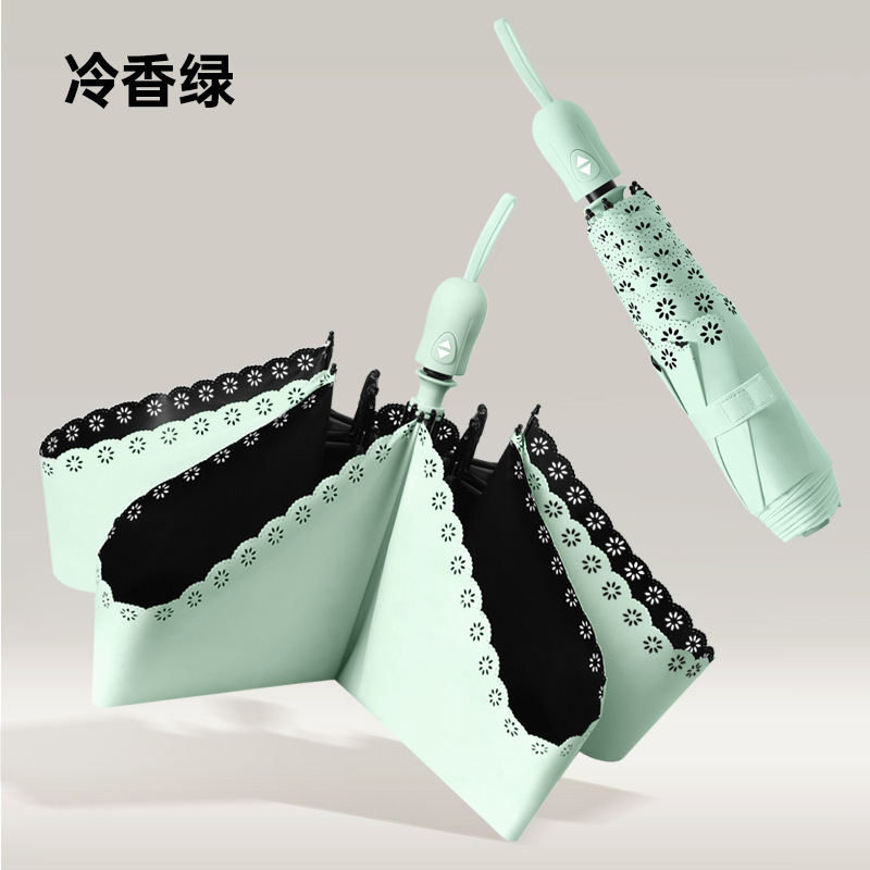 Cross-Border Ultra-Light Automatic Memory Patch Umbrella with Black Rubber Lace, Sun Umbrella, Uv Protection, Women's Sun and Rain Umbrella Cross-Border Ultra-Light Automatic Memory Patch Umbrella with Black Rubber Lace, Sun Umbrella, Uv Protection, Women's Sun and Rain Umbrella