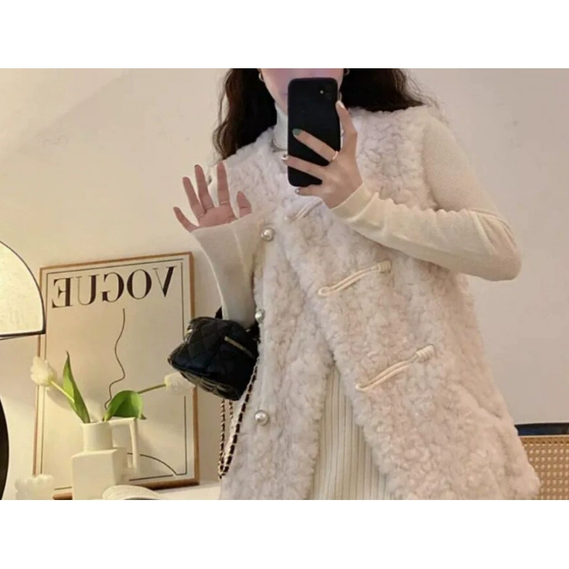 Зимний жилет в Chanel стиле, приталенный, корейский стиль, для подростков; белый и бежевый, размеры S-2XL