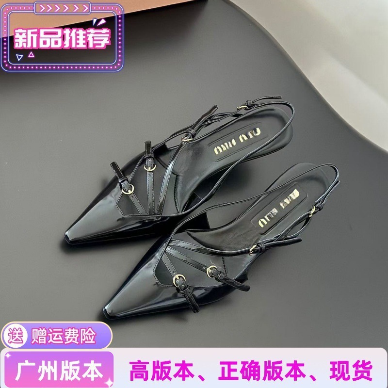 早高跟鞋女款新款法式细中2025miu春夏季猫跟包头凉鞋家尖头跟