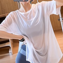 2024 Summer New Mesh Breathable Quick-Dry Fitness Suit Loose Running Sport Short Sleeve Cover-up Slimming Yoga Top